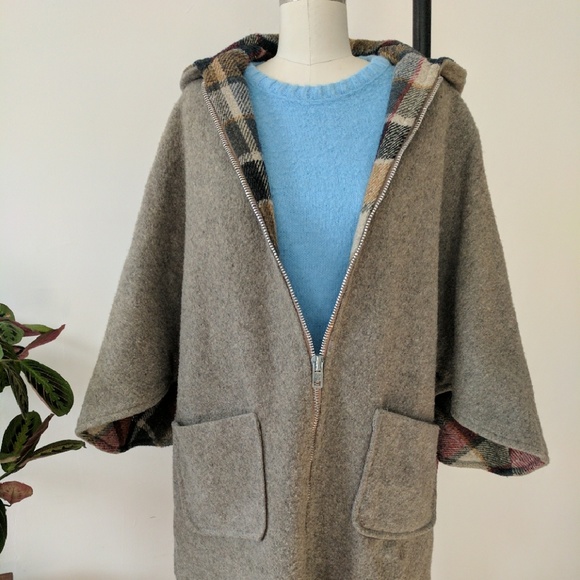 Reformation Vintage Plaid Pure Wool Cape Hooded Poncho - Picture 3 of 4